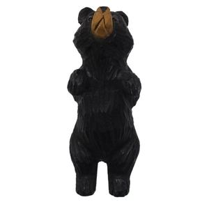 Figurine d'ours noir en bois sculpté à la main en position debout pour déco