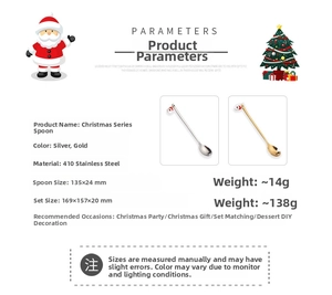 Detailed size and material specifications for Christmas stainless steel coffee spoons