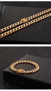 Detail of gold-plated stainless steel NK hip-hop chain necklace and bracelet set