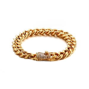 Gold Cuban link chain bracelet for men with luxury diamond-encrusted buckle clasp