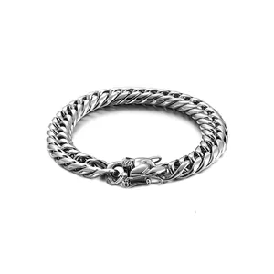 Bracelet gourmette minimaliste en acier inoxydable argenté pour homme avec fermoir déco
