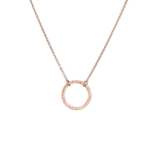 Minimalist rose gold stainless steel necklace with hammered texture round pendant charm