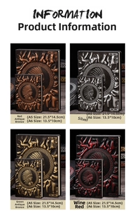 Detailed view of A5 and A6 embossed vintage PU leather notebooks in four metallic colors