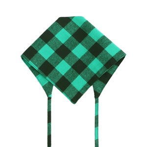 Green and black buffalo plaid cotton dog bandana with adjustable straps for pets