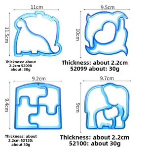 Detailed dimensions of 4-piece cartoon plastic sandwich cutters for DIY bento making