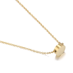 Minimalist stainless steel necklace with gold circular pendant and slim link chain