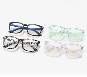 Detail showing four stylish blue light blocking glasses in black, tortoiseshell, green and purple