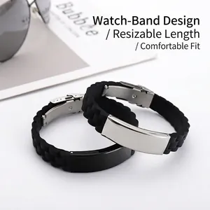 Bracelet Homme Tendance En Silicone Et Acier Inoxydable Ajustable Sportif Simple Bijou De Mode Durable Et Décontracté