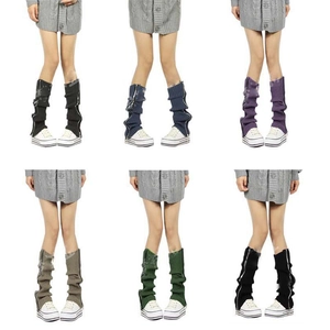 Women's knitted leg warmers with side zippers in six different colors on white background