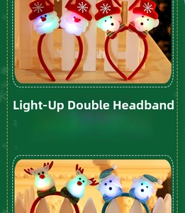 Macro detail of assorted glowing Christmas headbands with LED lights for festive parties