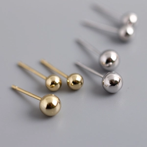 Minimalistische 925 Sterling Zilveren Bol Oorknopjes Ronde Kraal Kleine Gepolijste Oorbellen Voor Dames Goud Witgoud