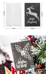 Detailed size view of vintage chalkboard Christmas cards with festive lifestyle setting