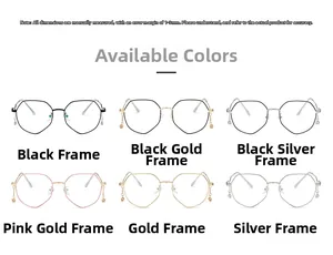 Detailed grid of polygonal glasses frames with star charms in six assorted colors