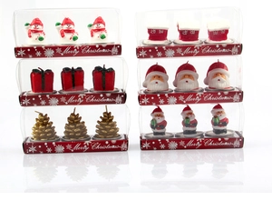 Detailed collection of festive Christmas-themed candles in various decorative shapes