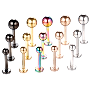 Surgical stainless steel labret stud earrings in multiple colors and varying lengths