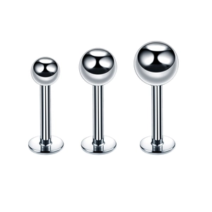 Detailed comparison of three stainless steel labret studs with ball tops in various sizes