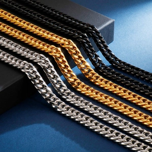 Polished titanium steel curb chain necklaces in gold, silver, and black finish for men