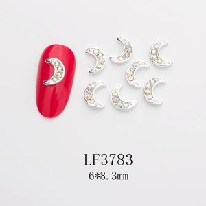 Silver crescent moon nail charms with AB crystals for DIY manicure decoration