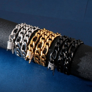 Collana cubana piatta in argento, oro e nero con chiusura a scatola ghiacciata lucida