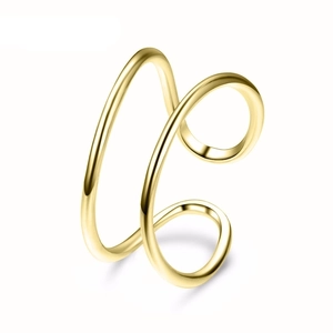 Polished gold double-layer wrap open ring made of durable stainless steel for women