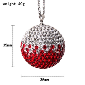 Sparkling crystal rhinestone car hanging ornament with red and white gradient ball pendant