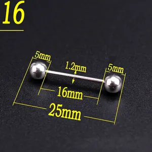 Macro detail of a punk-style stainless steel barbell nail piercing with size measurements