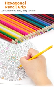 Detailed shot of hexagonal wood colored pencils for drawing with hand coloring a pattern