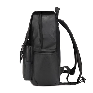 Sac à dos professionnel en cuir PU noir pour homme avec grande capacité et vue de profil