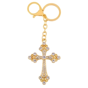 Cross Keychain Metal Rhinestone Hollow Out Bag Pendant Charm Car Accessory Religious Gift