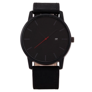 Montre à quartz minimaliste pour hommes avec grand cadran noir et trotteuse rouge