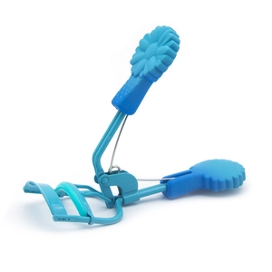 Blue wide-angle eyelash curler with metal frame and cute sunflower handle design