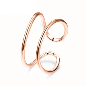 Detailed view of polished rose gold double-layer open ring with minimalist spiral design