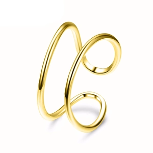 Polished gold double-layer wrap open ring made of durable stainless steel for women