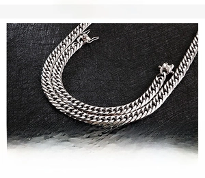 Macro shot of 88g stainless steel Cuban link necklace with polished industrial finish