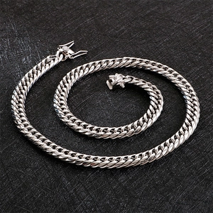 Classic silver stainless steel Cuban link necklace with secure double locking clasp for men