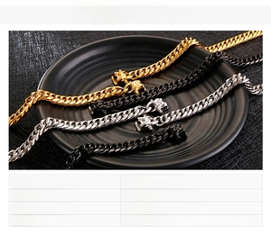 Detailed comparison of 18K gold, silver, and black stainless steel chunky link chains