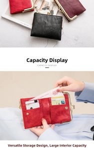 Detail showing the internal capacity and card slots of this vintage short leather wallet