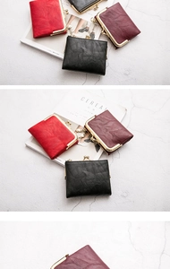 Detail showing vintage fold mini wallets with metal kiss-lock and zipper in various colors