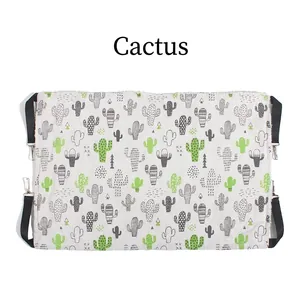 Detail of hanging cat hammock featuring cactus patterns and durable metal spring hooks