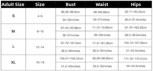 Women's bikini size chart detailing bust, waist, and hip measurements in cm and inches