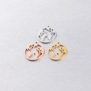 Circular World Map Hollow Pendant 304 Stainless Steel DIY Jewelry Making Accessory For Necklace Mirror Polished Charm