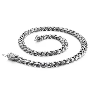 Men Cuban Link Chain Necklace 316L Stainless Steel Hip Hop Punk Streetwear Jewelry With Crown Rhinestone Clasp