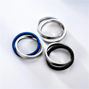 Titanium steel triple interlocking rings in silver, blue and black for anxiety relief