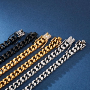 Men's Cuban link necklaces in black, gold and silver with rhinestone encrusted clasps