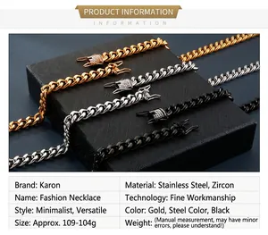 Macro detail of 18K gold and silver Cuban link chains with zircon inlay on polished steel