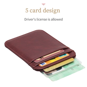 Detailed view of dark brown PU leather card holder with 5 slots for ID and driver's license