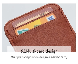 Close-up of brown litchi leather business card holder with multi-slot design