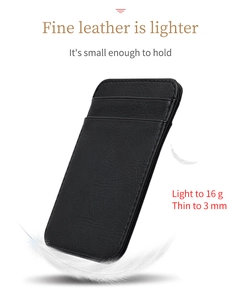 Slim black pebble leather card holder, ultra-light 16g and 3mm thin business sleeve