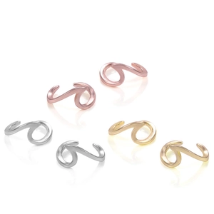Minimalistische Wellen-Ohrklemmen in Roségold, Silber und Gold in S-Form poliert