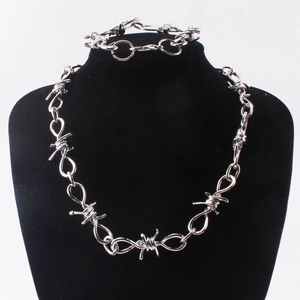 Barbed Wire Thorn Chain Necklace Bracelet Waist Chain Punk Hip Hop Grunge Alloy Silver Color Streetwear Jewelry